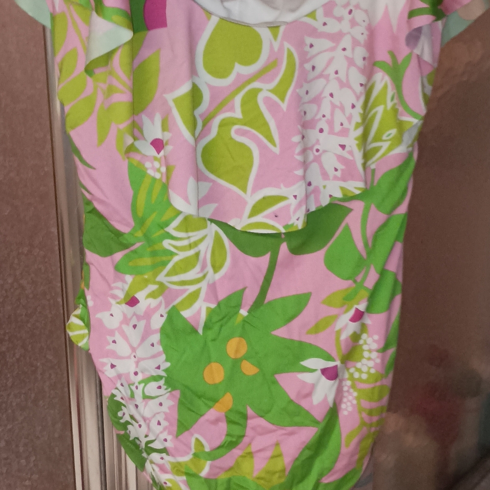 Trina Turk Pink Green La Palma Off The Shoulder One Piece S Swimsuit Bodysuit - Picture 6 of 7